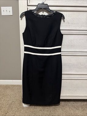 Black Label Black Sheath Dress with White Waist Bands